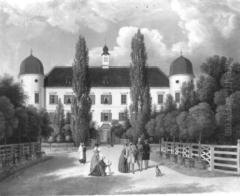 Vor dem Schloss (Wolfpassing?) Oil Painting by Johann Nepomuk Schodlberger