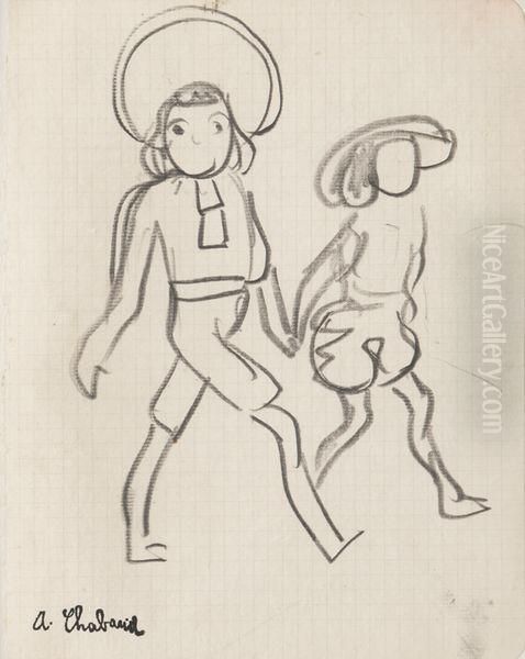 Enfants Aux Chapeaux Oil Painting by Auguste Chabaud