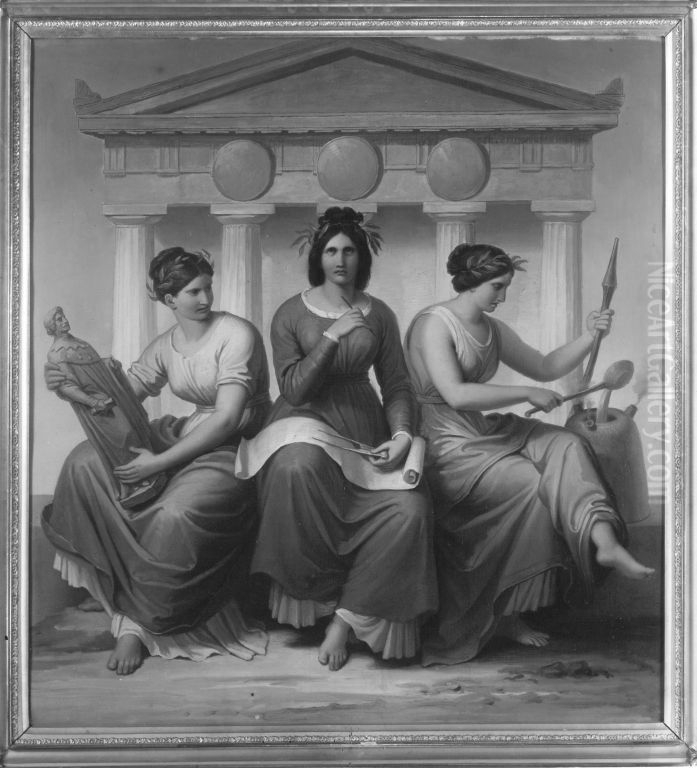 Baukunst, Bildhauerkunst und Erzgiesserkunst Oil Painting by Wilhelm von Kaulbach