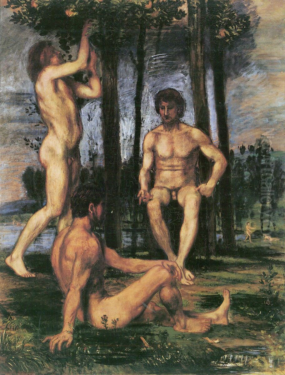 Drei Junglinge unter Orangenbaumen Oil Painting by Hans von Marees