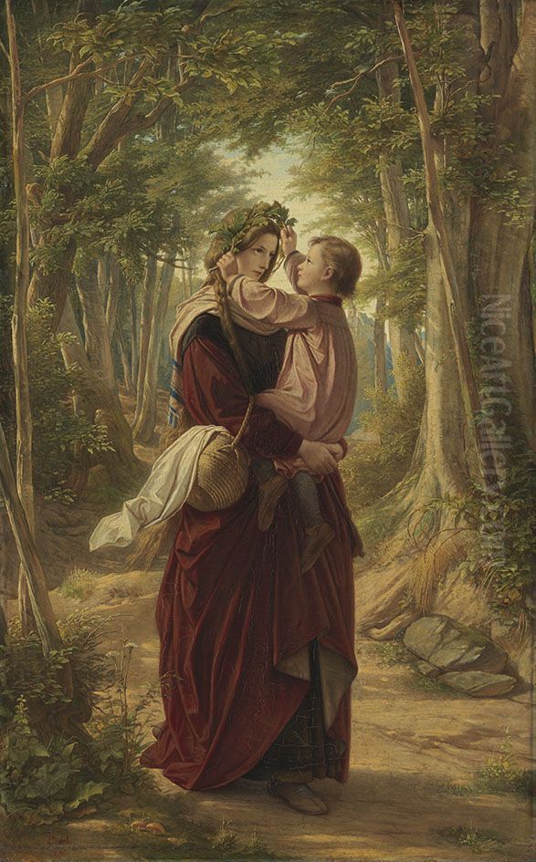 Eine Mutter mit ihrem Kind Oil Painting by Leopold Bode