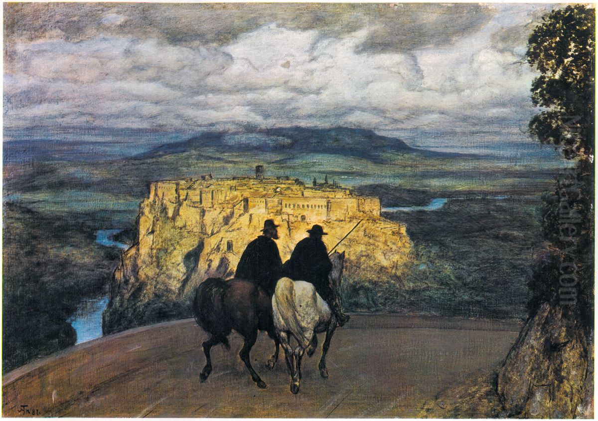 Erinnerungen an Orte / Reiseerinnerungen an >>Orte<< in Umbrien Oil Painting by Hans Thoma
