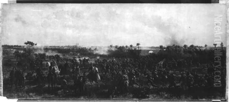 Ersturmung des Eisenbahndammes bei Orleans durch das 13. Bayerische Infanterieregiment am 11. Oktober 1870 Oil Painting by Franz Adam