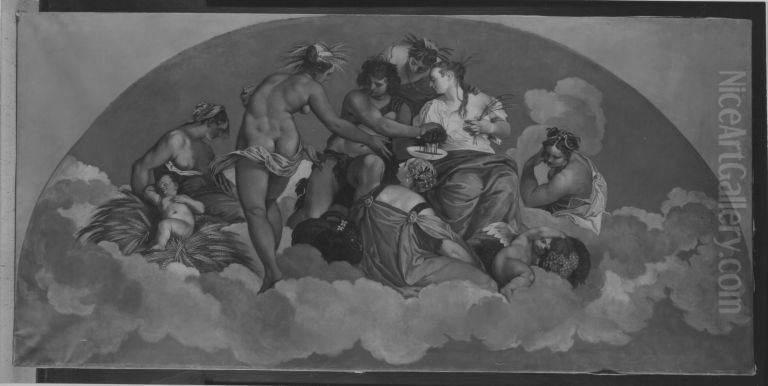 Mythologisch-allegorische Darstellung in der Villa Barbaro (nach Veronese) Oil Painting by August Wolf