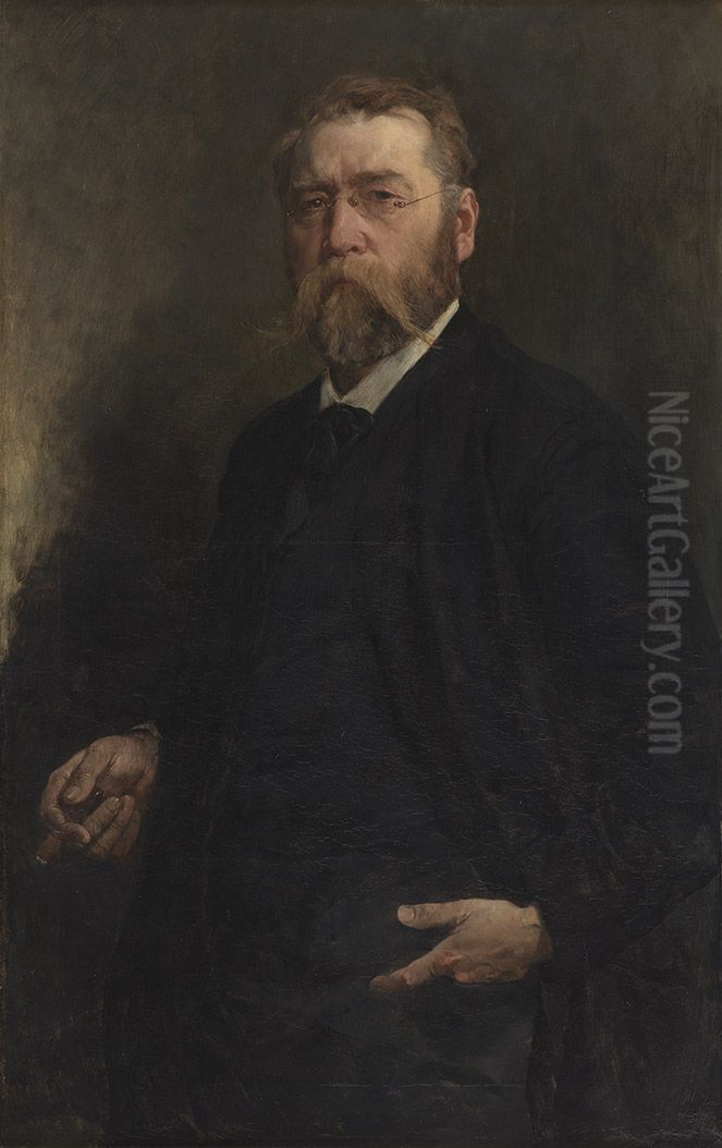 Selbstbildnis in halber Figur Oil Painting by Wilhelm Von Diez