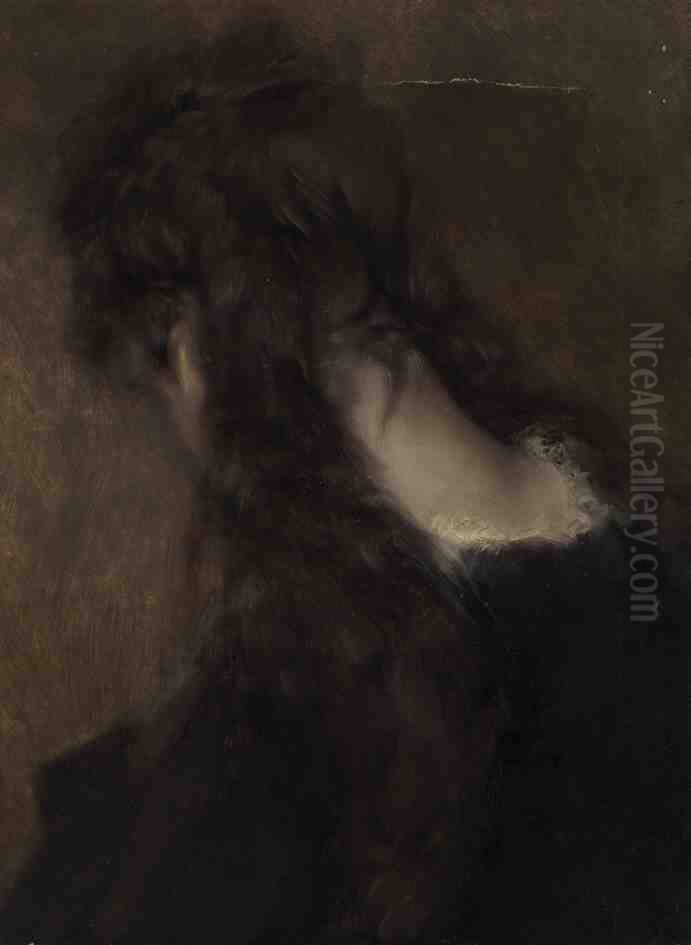 Madchen mit abgewandtem Gesicht Oil Painting by Hans Makart