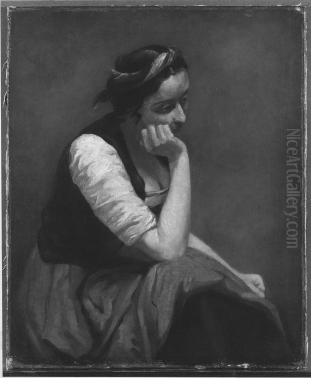 Sinnendes Madchen Oil Painting by Jean-Baptiste Camille Corot