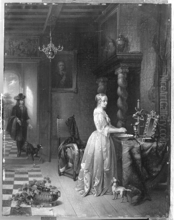 Weiss gekleidetes Madchen bei der Toilette Oil Painting by Frans van Mieris