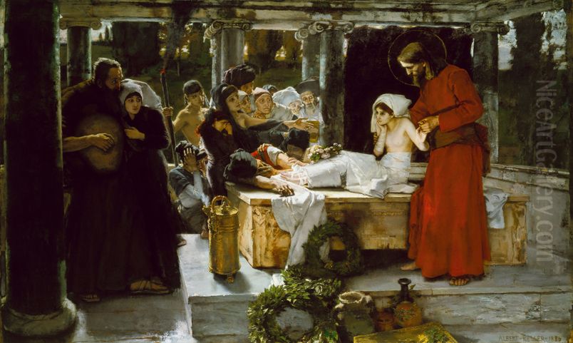 The resurrection of Jairus' daughter Oil Painting by Albert von Keller
