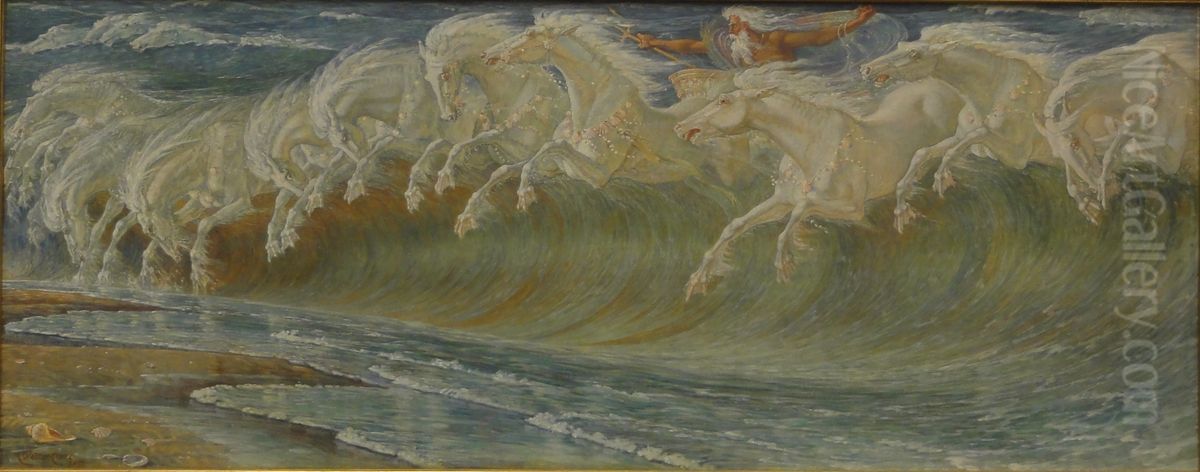 Neptune's Horses Oil Painting by Walter Crane