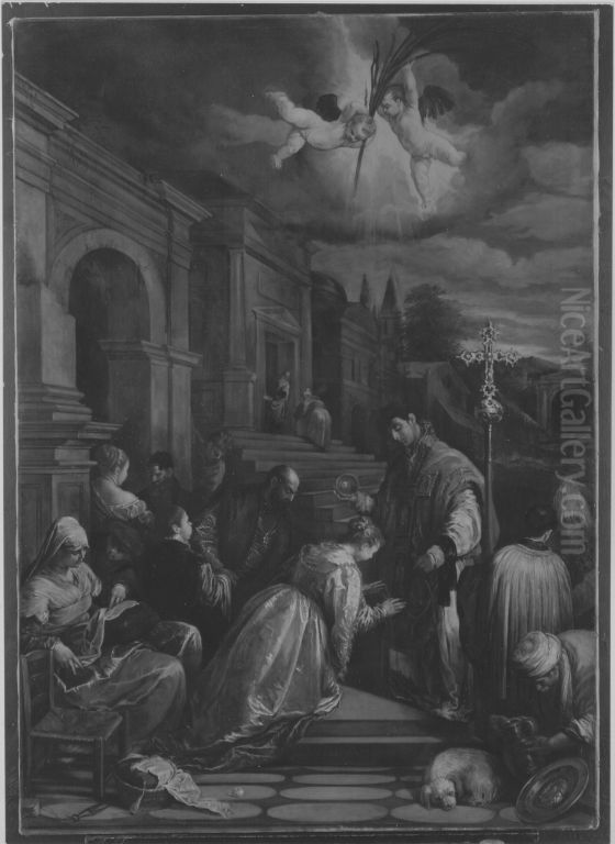 Die Taufe der hl. Lucilla (nach Giacomo Bassano) Oil Painting by August Wolf