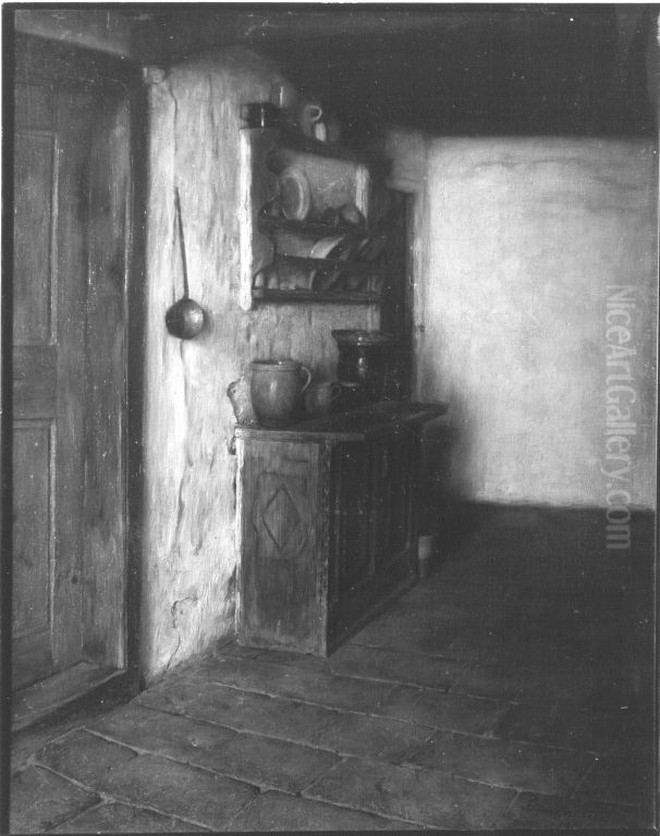 Diele in einem Bauernhaus Oil Painting by Toby Edward Rosenthal