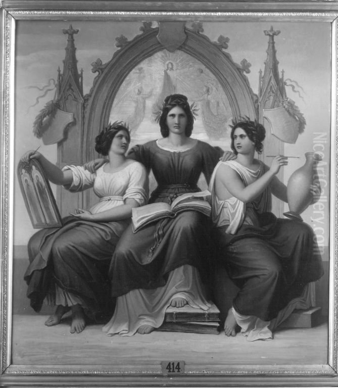 Freskomalerei, Glasmalerei und Malerei auf Vasen Oil Painting by Wilhelm von Kaulbach
