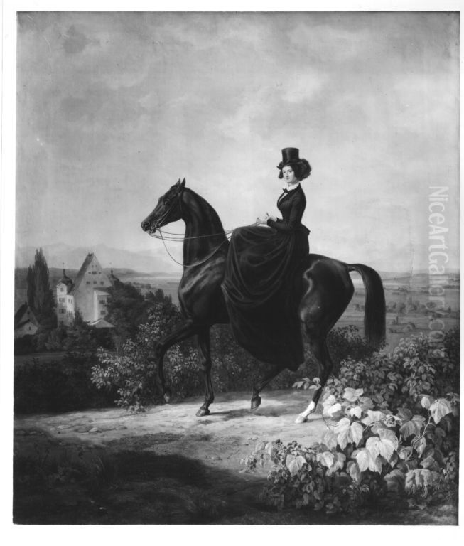 Caroline Grafin Waldbott von Bassenheim zu Pferd Oil Painting by Albrecht Adam