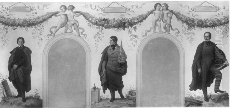 Bildnisse der Kunstler Peter von Cornelius, Joseph Daniel Ohlmuller und Peter von Hess Oil Painting by Wilhelm von Kaulbach