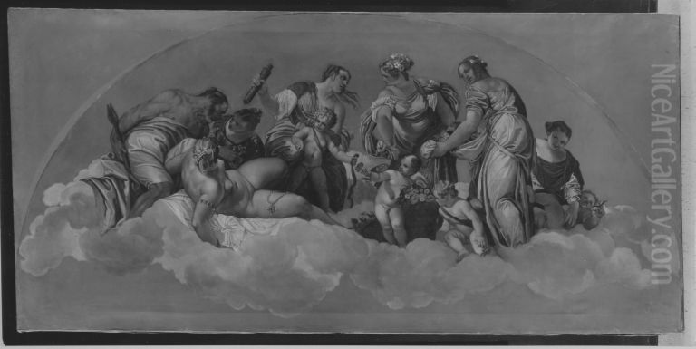 Mythologisch-allegorische Darstellung in der Villa Barbaro (nach Veronese) Oil Painting by August Wolf