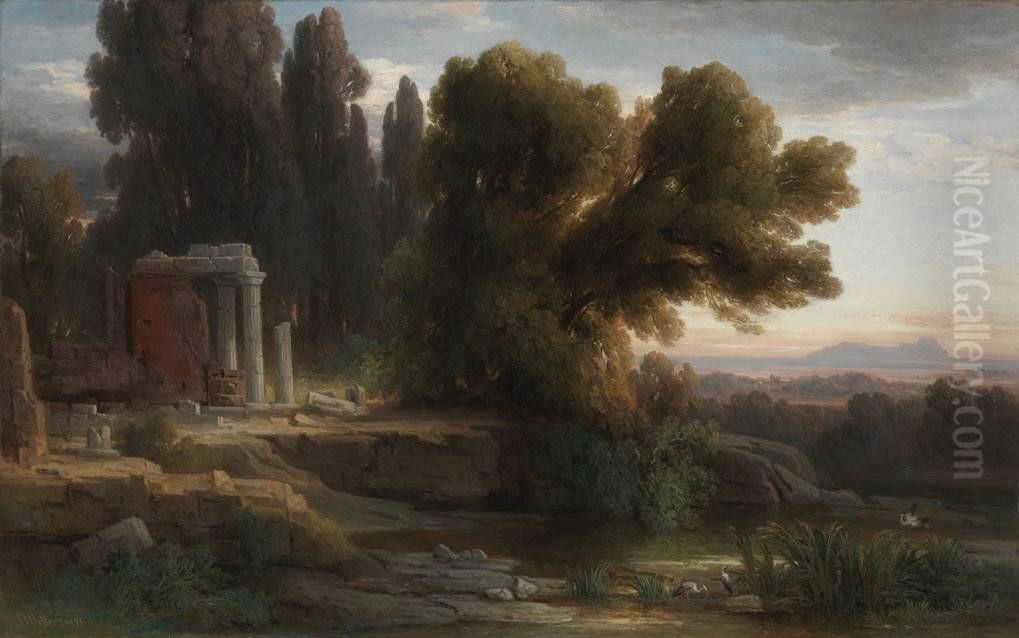 Hain bei Ariccia im Abendlicht Oil Painting by Ernst Willers