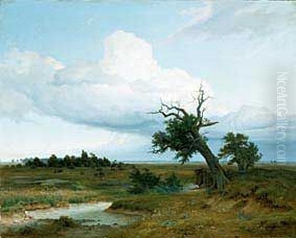 Landschaft mit absterbender Eiche Oil Painting by Eduard Schleich the Elder