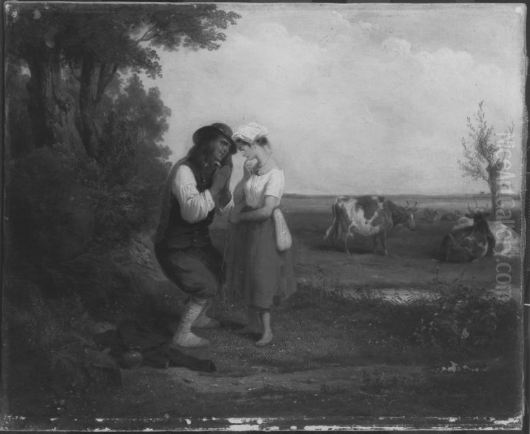 Liebespaar Oil Painting by Hippolyte Bellange