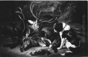 Jagdstillleben mit toten Hirschen und Vogeln
