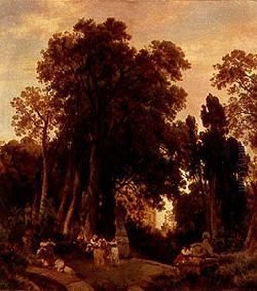 Park einer italienischen Villa Oil Painting by Oswald Achenbach