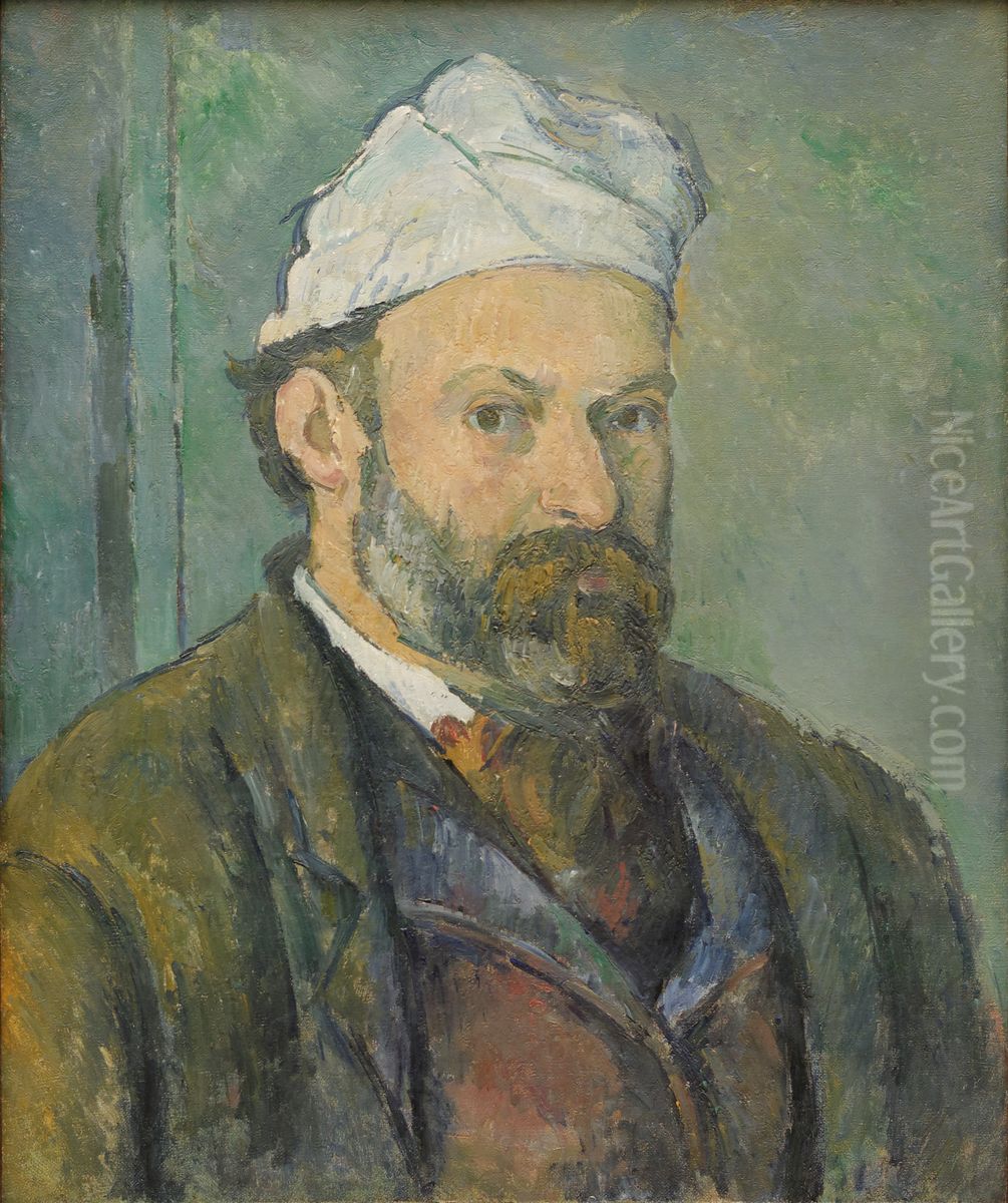 Portrait de l'artiste au bonnet blanc Oil Painting by Paul Cezanne