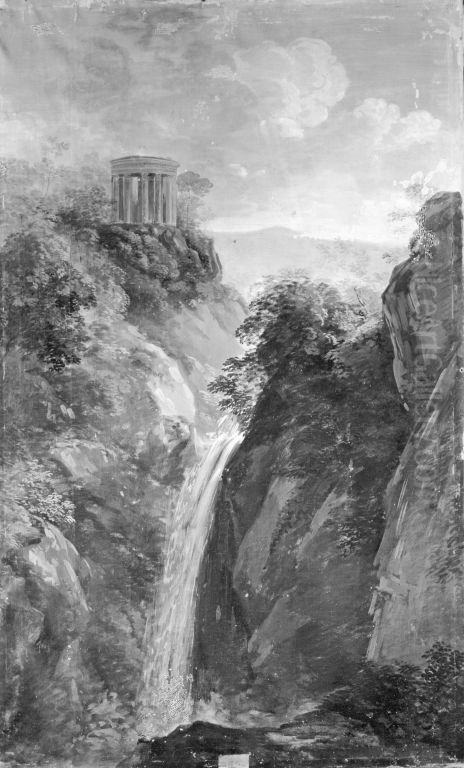 Wasserfall und Rundtempel bei Tivoli Oil Painting by Johann Georg von Dillis