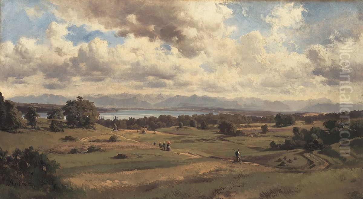Summer landscape on Lake Starnberg Oil Painting by Adolf Heinrich Lier