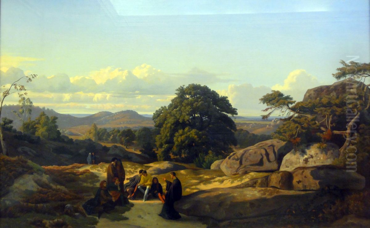 Abaelard spricht mit seinen Schulern bei MelunFrancais :Abelard parle a ses eleves aux alentours de Melun Oil Painting by Jean-Achille Benouville