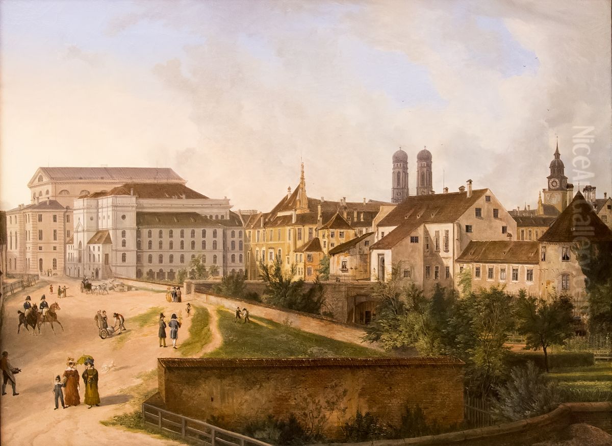 Die Konigliche Residenz von Nordosten im Jahr 1827 Oil Painting by Domenico Quaglio the Younger