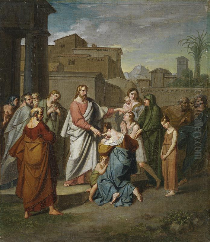 Christus, die Kinder segnend Oil Painting by Johann Peter Von Langer