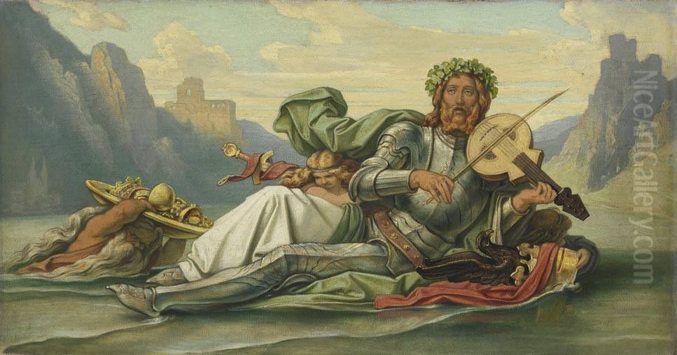 Der Vater Rhein, die Fidel Volkers spielend Oil Painting by Moritz von Schwind
