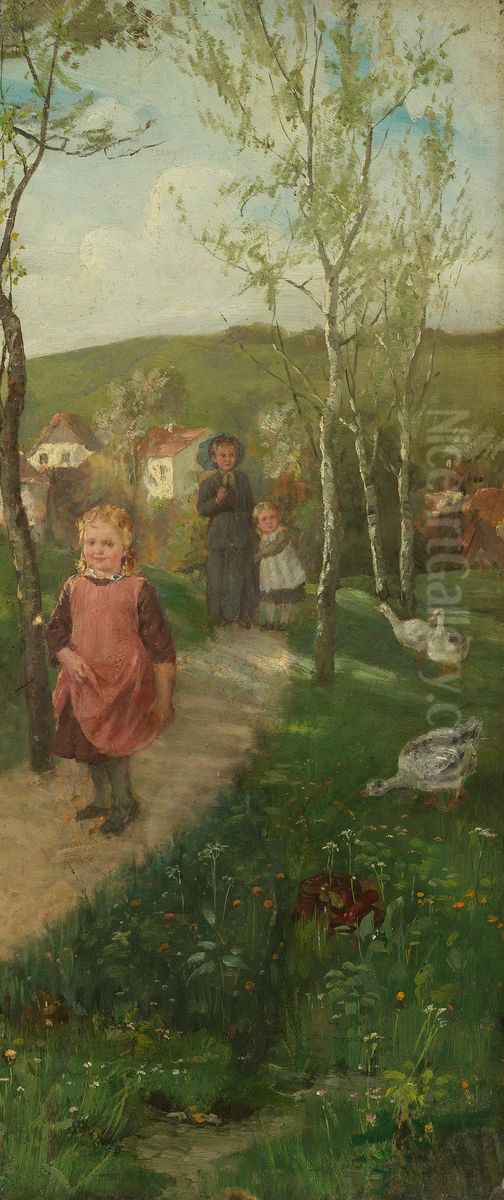 Fruhlingslandschaft Oil Painting by Johann Sperl