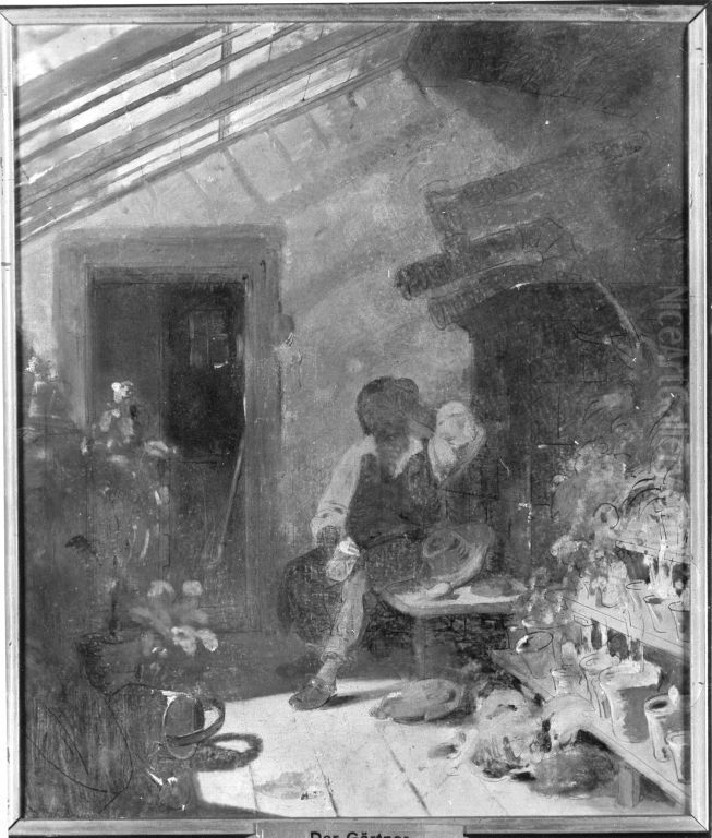 Gartnergehilfe in einem Gewachshaus Oil Painting by Karl Von Enhuber