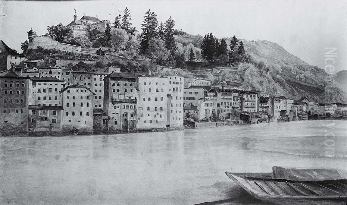 Hauser in Salzburg Oil Painting by Friedrich Loos