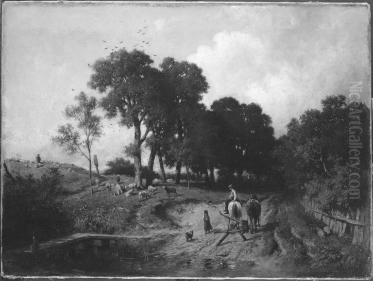 Landschaft mit Schafherde Oil Painting by Adolf Heinrich Lier