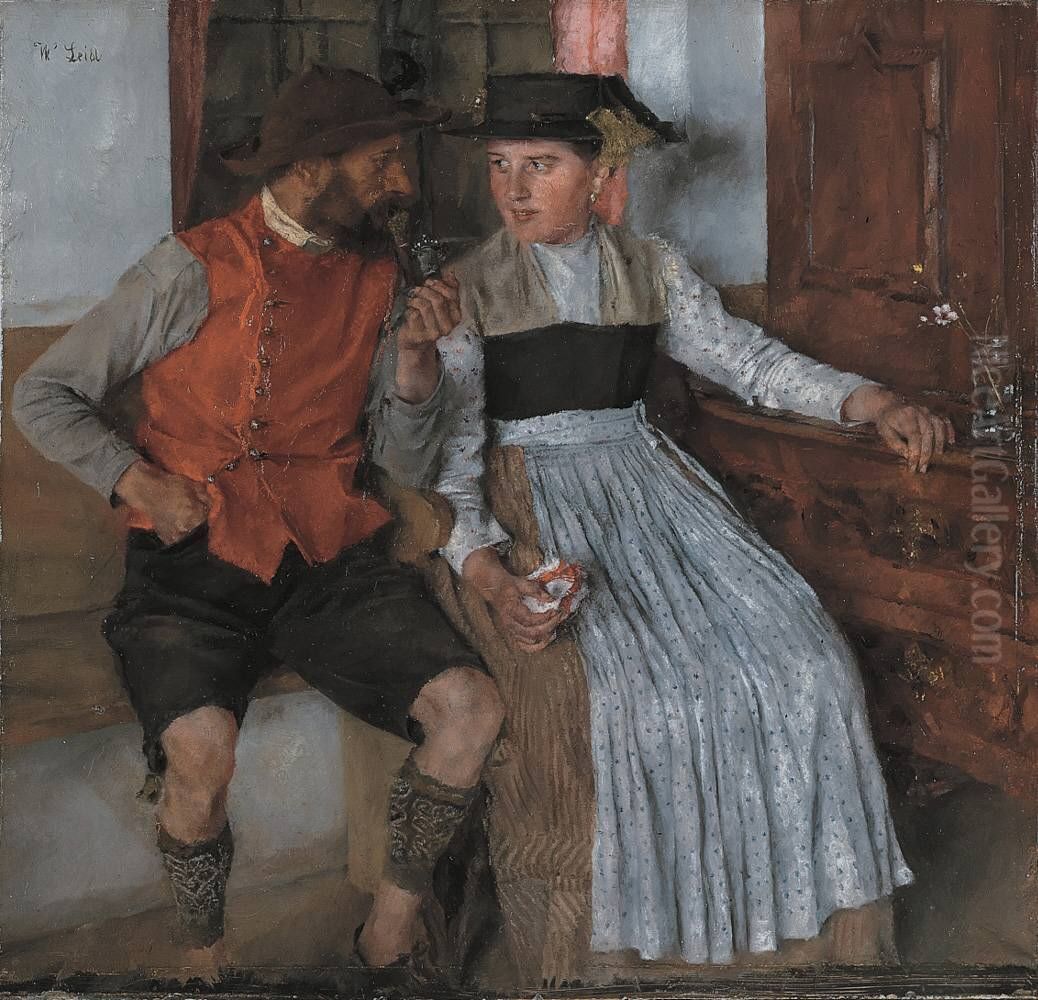 In a farmhouse interior Oil Painting by Wilhelm Leibl