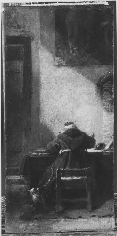 Monch am Schreibtisch Oil Painting by Carl Spitzweg