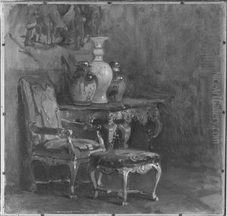 Interieur Oil Painting by Ludwig Von Hagn