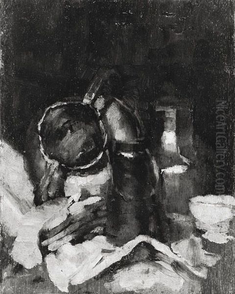 Karl Hagemeister, Teller mit Austern - Ruckseite: Carl Schuch, Stillleben mit Kanne Oil Painting by Carl Schuch