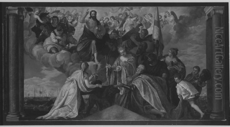 Votivbild des Dogen Sebastiano Vernier (nach Veronese) Oil Painting by August Wolf