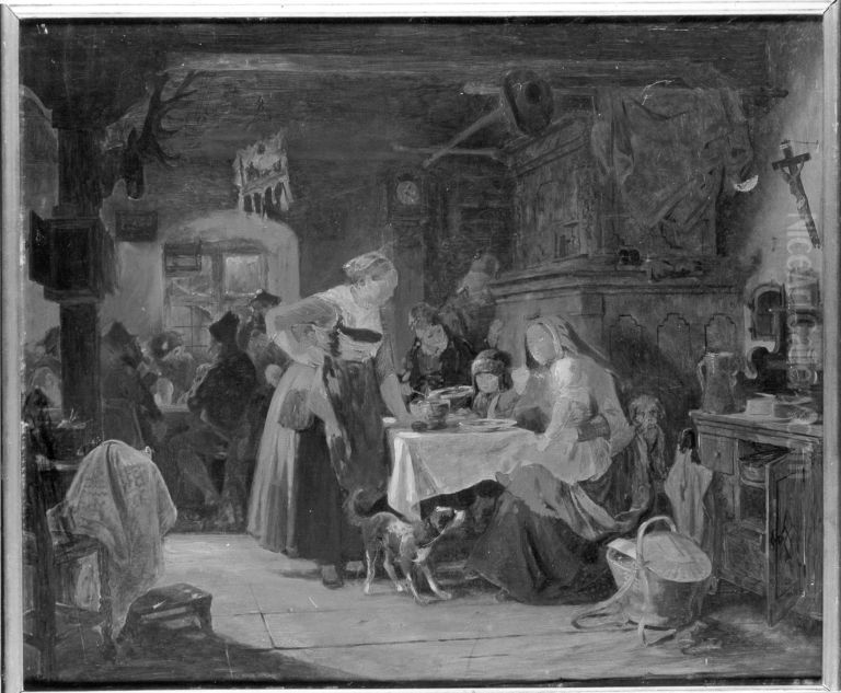 Wirtsstube im bayerischen Hochland Oil Painting by Karl Von Enhuber