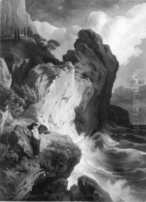 Sappho und Leukate Oil Painting by Edmund Friedrich Kanoldt
