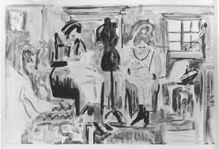 Zwei Naherinnen Oil Painting by Ernst Ludwig Kirchner