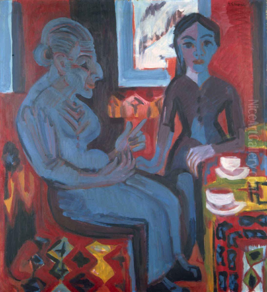 Bauerin mit Kind (Marchenerzahlerin) Oil Painting by Ernst Ludwig Kirchner