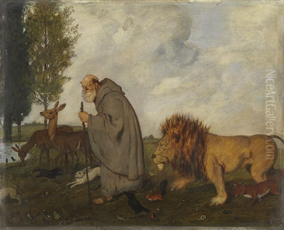 Einsiedler mit seinen Freunden Oil Painting by Adolf Hengeler
