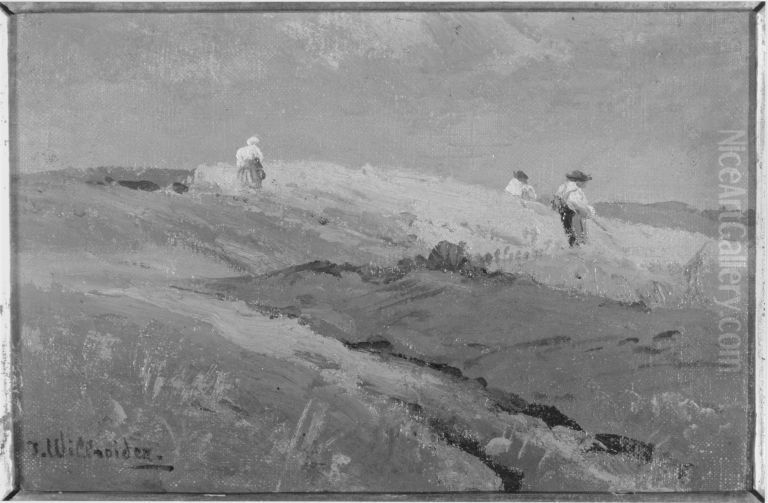 Landschaft mit Bauern im Kornfeld Oil Painting by Josef Willroider