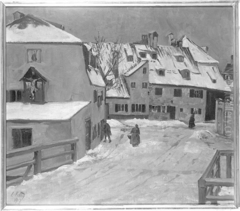 Quellengasse in der Au Oil Painting by Charles Vetter