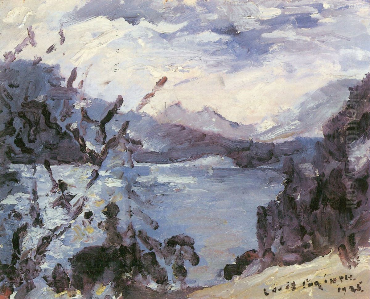 Walchensee mit Bergkette und Uferhang Oil Painting by Lovis (Franz Heinrich Louis) Corinth