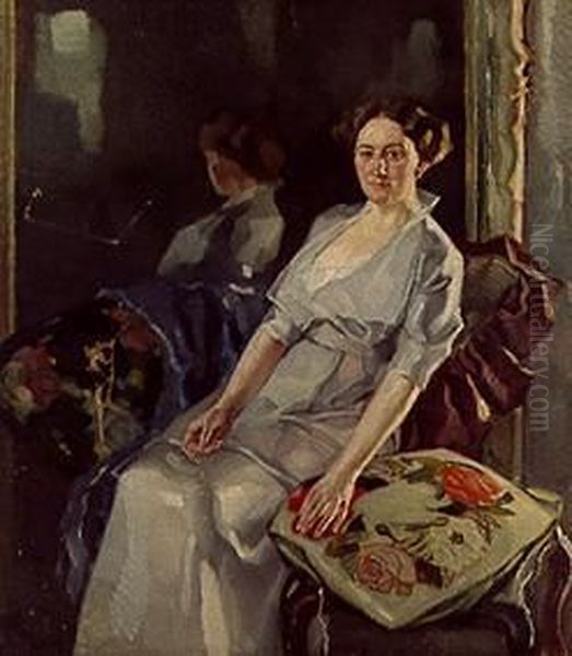 Frau Geheimrat Hochhaus Oil Painting by Leo Putz